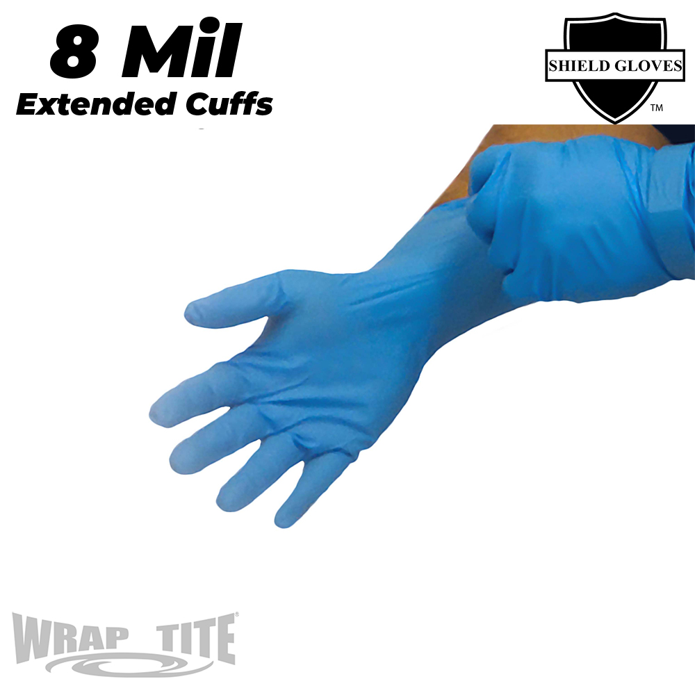 8 Mil Blue Nitrile Gloves - Extended Cuff